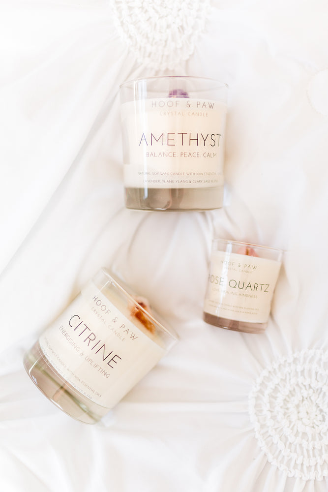 Rose Quartz, Essential Oil Travel Crystal Candle